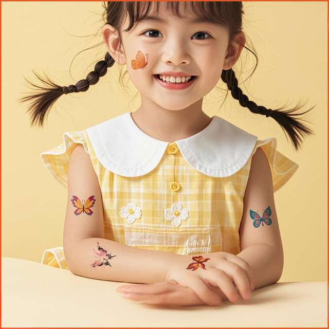 Watercolor Cartoon Flower Butterfly Kids Eco-Friendly Paper PET Film Water Transfer Temporary Tattoo Sticker Lasts 7 Days