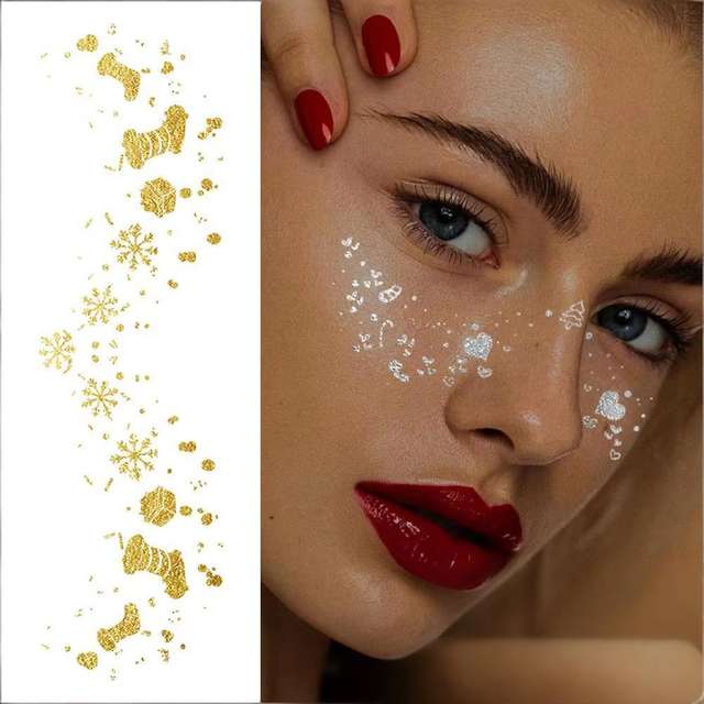 Waterproof Eco-Friendly Paper Temporary Tattoo Sticker Metallic Gold Silver Freckles Face Makeup Patches Glitter Faux Speckles