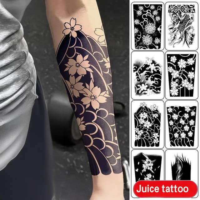 Herbal Large Flower Arm Juice Tattoo Sticker Paper Gradient Non-reflective Temporary Semi-Permanent Dark Eco-friendly Body