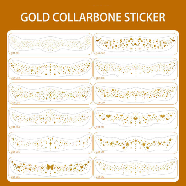 Gold Printed Collarbone Tattoo Stickers Body Paper Eco-Frien view 5