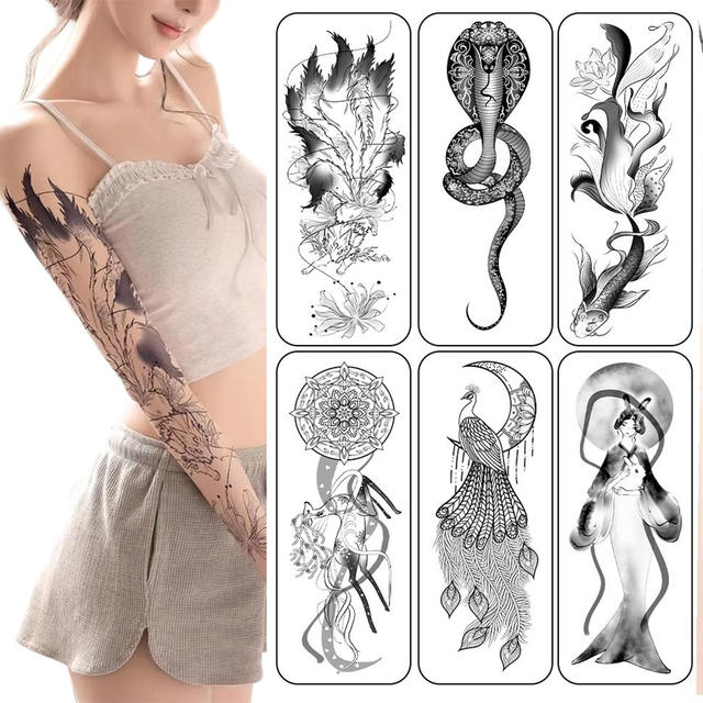 Cross-Border Exclusive Herbal Paper Eco-Friendly Full-Arm Tattoo Stickers Waterproof Sweat-Proof Temporary European-American