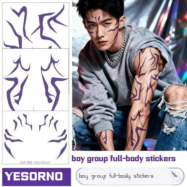 Boy Group Full-Body Eco-Friendly Cartoon Style Temporary Tattoo Stickers Cosplay Tattoos Holographic Waterproof Stickers