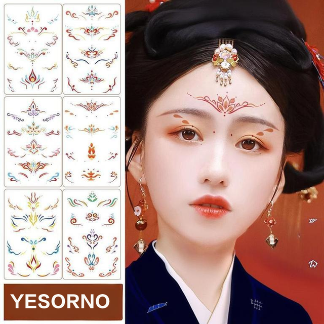 Ancient Style Hanfu Children's Temporary Eco-Friendly Round Forehead Tattoo Sticker Paper Flower Print for Face Application