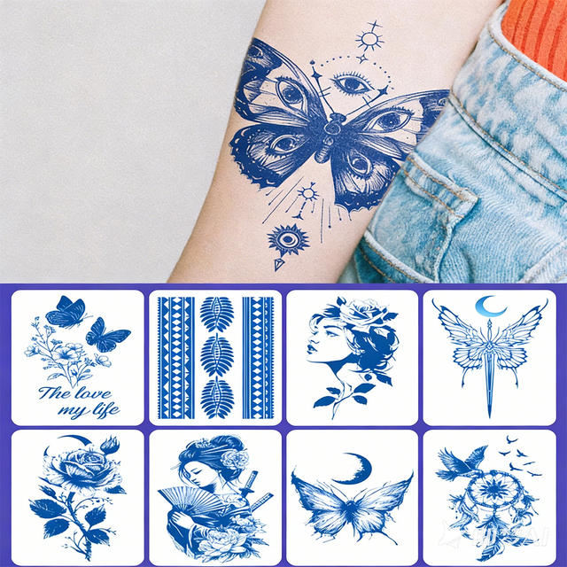 Herbal Juice Paper Eco-Friendly Semi-Permanent Tattoo Sticker Long-Lasting Realistic Flower Design Body/Arm Unisex Waterproof