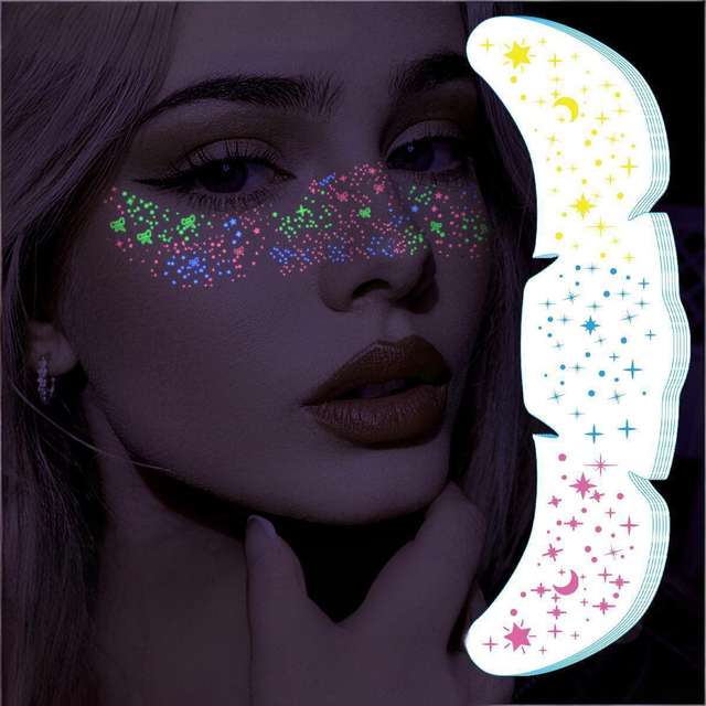 Tri-color Luminous Waterproof Eco-Friendly Paper Fashionable Realistic Star Face Tattoo Stickers Water Transfer Printing
