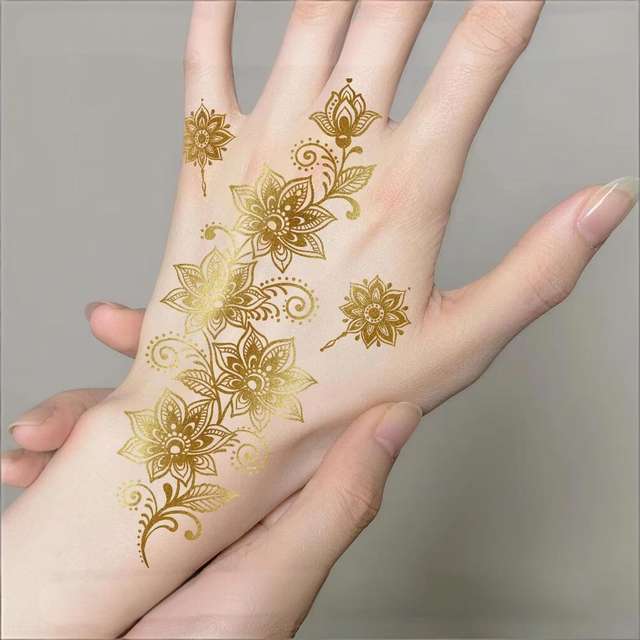 Exquisite Gold Foil Henna Tattoo Sticker Full Body Vintage E view 3