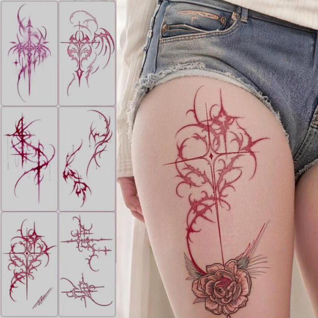 Butterfly Tattoo Stickers Full Body Water Resistant Long-lasting Water Transfer Printed Eco-Friendly Paper Fashionable Sexy Red