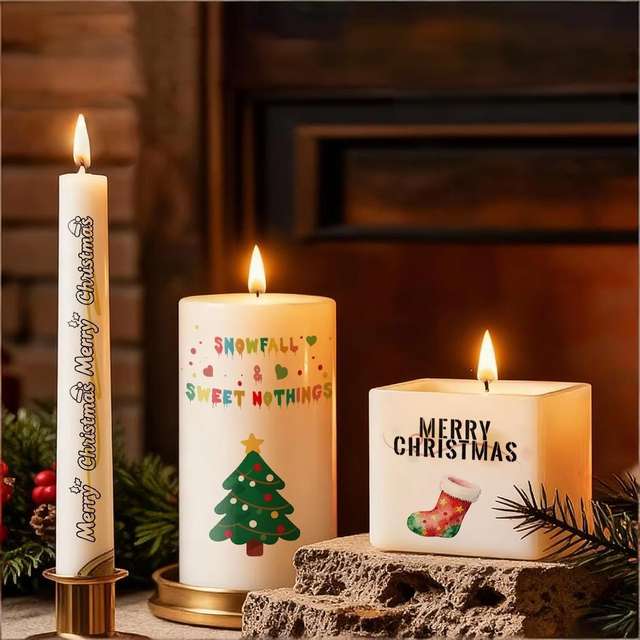 Christmas Candle Water Transfer Paper Stickers Custom Logo D view 4