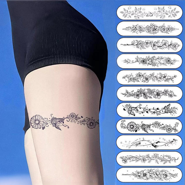 Herbal Eco-Friendly Paper Leg Ring Semi-permanent Juice Tattoo Sticker Waterproof Long-lasting Not Reflective Geometric Shape 15