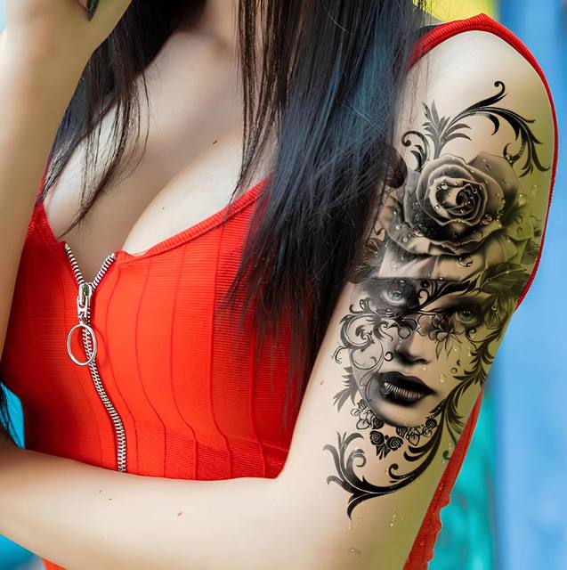 New Colorful Half Sleeve Big Rose Water Transfer Paper Tempo view 5