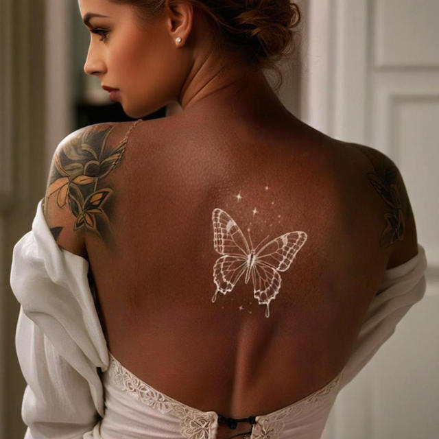 Waterproof Matte White Butterfly Shape Eco-Friendly Paper Temporary Tattoo Stickers for Women Collarbone/Shoulder/Neck Silk