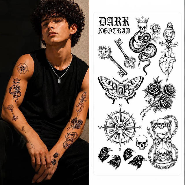 Cross-border Hot-selling Eco-Friendly Paper Water Resistant Herbal Temporary Tattoo Stickers Long-lasting Ocean Journey Series
