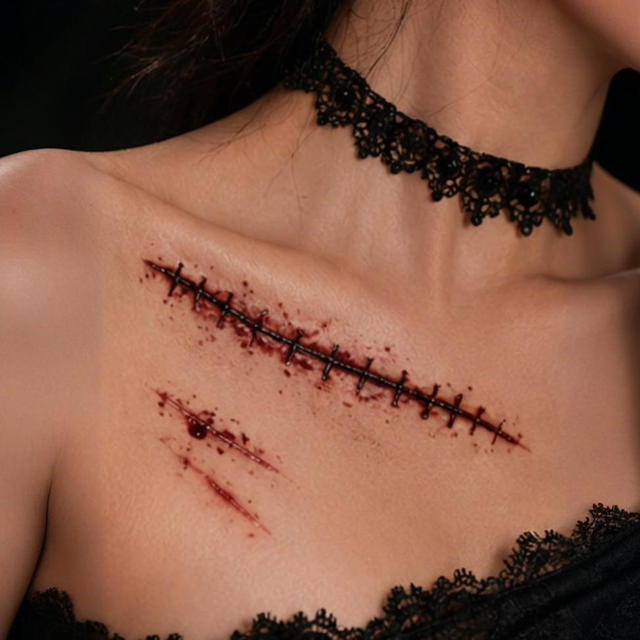 Waterless Blood Red Halloween Tattoo Stickers Eco-Friendly Water Transfer Whole Body Party Makeup Haunted House Cosplay