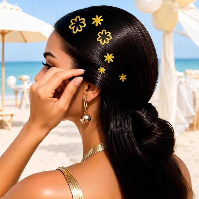 Hot Sale Temporary Water Transfer Hair Tattoos Gold Glitter view 2