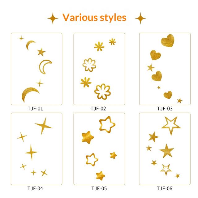 Hot Sale Temporary Water Transfer Hair Tattoos Gold Glitter view 5
