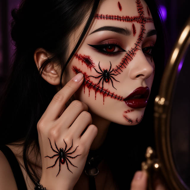 Halloween Temporary Tattoo Sticker Sewn Wound Flesh Tear Effect Water Transfer Paper Gothic Style Customizable Logo Body Art