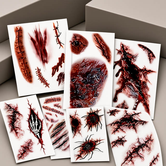 Halloween Temporary Tattoo Sticker Sewn Wound Flesh Tear Eff view 5