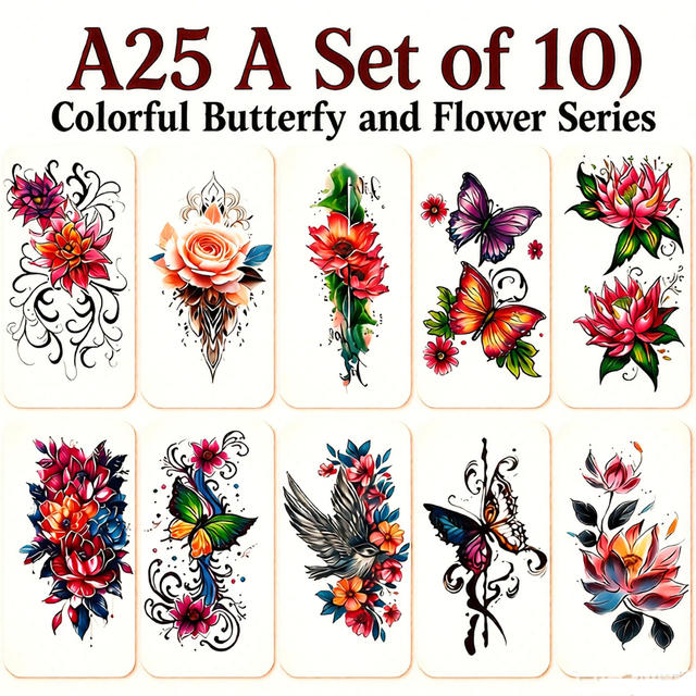 10pcs Set Water Transfer Anime Floral Art, Realistic Butterf view 2
